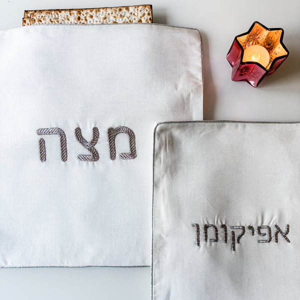 Passover modern embroidered matzah cover/afikoman bag set- Peace Love Light Shop